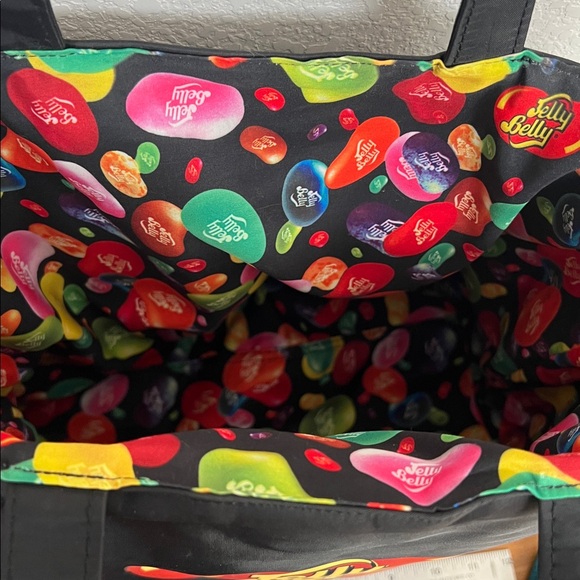 Jelly belly black tote with interior of colorful jellybeans like new - Picture 2 of 6